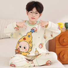 批发利鑫<b class='q'>春</b>秋季儿童长袖6535棉圆领男孩女童中大童睡衣套装家居服