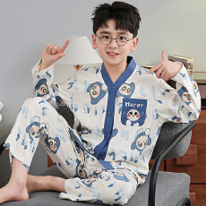 批发利鑫春秋儿童长袖云朵棉男女孩中大童V领<b class='q'>开衫</b>睡衣套装家居服