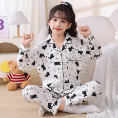 批发利鑫<b class='q'>春</b>秋季儿童长袖开衫女孩翻领云朵棉中大童睡衣套装家居服