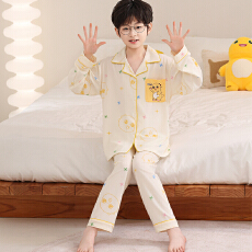 批发【利鑫】春秋儿童长袖仿棉<b class='q'>开衫</b>男孩女童中大童翻领睡衣套装家居服