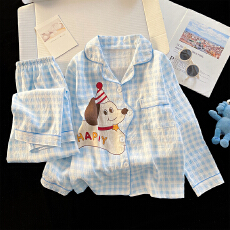 批发利鑫春秋季儿童长袖翻领云朵棉开衫女孩<b class='q'>中大</b>童睡衣套装家居服