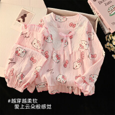 批发利鑫春秋季儿童长袖云朵棉方领女孩<b class='q'>中大</b>童花边睡衣套装家居服