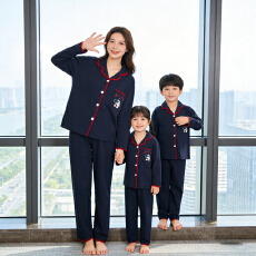 批发【利鑫】<b class='q'>春</b>秋季儿童长袖6535棉翻领亲子中大童开衫睡衣套装家居服