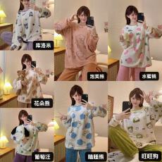 批发可爱甜美冬季睡衣女可外穿新款法兰绒保暖加厚长袖家居服<b class='q'>套装</b>
