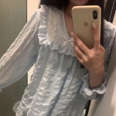 批发韩系温柔风baby淡人色系云朵棉提花睡衣木耳边V领双长家居服套装