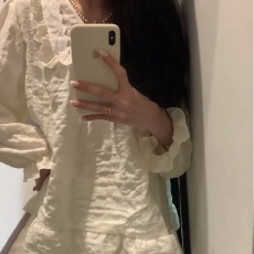 批发韩系温柔风baby淡人色系云朵棉提花睡衣木耳边V领双长家居服套装