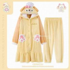 批发秋冬新款<b class='q'>厨师</b>饼饼可爱带立体装饰长款少女带口袋长款睡袍加裤子套