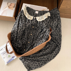 批发爆版德绒开衫花边少女INS韩风简约老钱风豹纹印花双长家居服套装