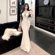 批发新款清甜网纱长款裙子<b class='q'>修身</b>显吊带打底无袖精致包臀连衣裙