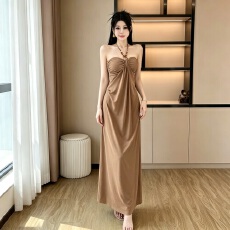 批发超仙氛围感A字裙法式优雅气质露背网纱抹胸长裙<b class='q'>性感</b>透视<b class='q'>连衣裙</b>女