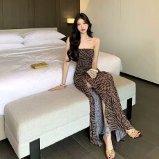 批发<b class='q'>欧美</b>性感辣妹抹胸豹纹夏季印花拼接开叉收腰紧身包臂裙