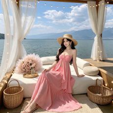 批发原版做法三亚穿搭海边度假套装裙夏高级氛围感飘逸仙气挂脖连衣裙