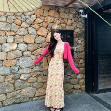 批发（带胸垫+两件套）甜美风碎花抹胸<b class='q'>连衣裙</b>女夏季新款长袖开衫套装