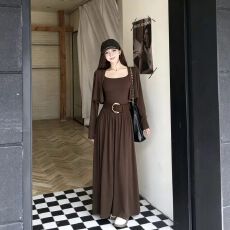 批发三件套轻熟优雅风长袖开衫修身吊带连衣裙腰带收腰女秋季新款气质