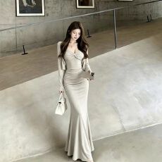 批发纯欲风套装秋季时尚气质长袖开衫性感辣妹吊带包臀鱼尾长裙三件套