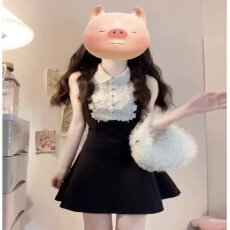 批发富家千金高级感黑色无袖背心<b class='q'>连衣裙</b>夏季蕾丝设计感收腰a字<b class='q'>蓬蓬裙</b>