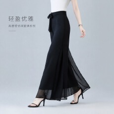 批发雪纺阔腿裤女夏2026年新款高腰开叉裙裤垂感甩裤飘逸宽松双层裤子