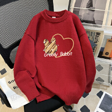 批发特价实拍毛衣印花600克大码M-4XL300斤秋冬宽松针织男女情侣同款