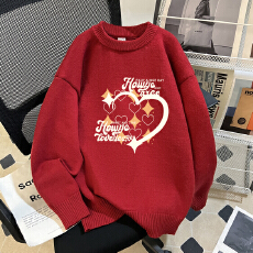 批发特价实拍毛衣印花600克大码M-4XL300斤秋冬宽松针织男女情侣同款