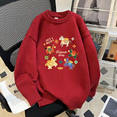 批发特价实拍毛衣印花600克大码M-4XL300斤秋冬宽松针织男女情侣同款