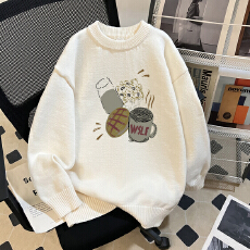 批发特价实拍毛衣印花600克大码M-4XL300斤秋冬宽松针织男女情侣同款