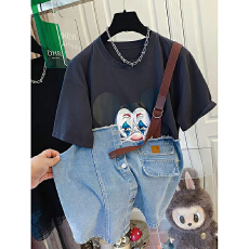 批发特价官方图 200克纯棉特<b class='q'>大码</b>300斤牛仔拼接纯棉短袖t恤连衣裙