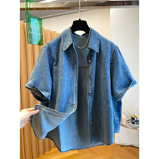 批发特价【官图 原版质量】特<b class='q'>大码</b>300斤高级感烫钻<b class='q'>牛仔</b>宽松<b class='q'>外套</b>女