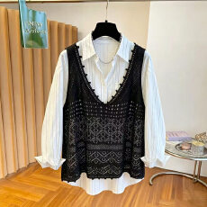 批发特价 原版纯棉衬衫+针织<b class='q'>背心</b>毛衣】<b class='q'>大码</b>300斤条纹polo领长袖衬衫