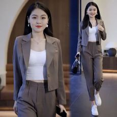 批发小香风西装套装女春秋时尚<b class='q'>长袖</b>小个子休闲短款两件套