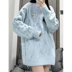 批发奶fufu彩纱麻花毛衣女潮流宽松百搭<b class='q'>情侣</b><b class='q'>上衣</b>软糯针织<b class='q'>衫</b>秋冬上衣