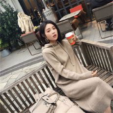 批发韩国秋冬季新款连帽中长款毛衣裙女装打底衫针织裙子<b class='q'>连衣裙</b>加厚女