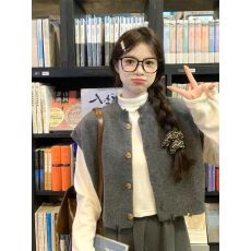 批发高级感灰色针织马甲背心女春秋季新款气质无袖上衣
