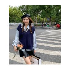 批发胡楚靓优等生针织马甲女新款春秋装外搭复古V领上衣女