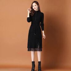 批发仿貂绒针织<b class='q'>连衣裙</b>长款冬装新款女毛衣裙内搭打底衫过膝加厚