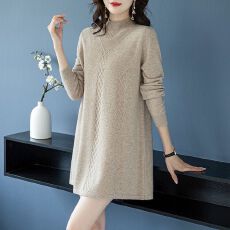 批发针织毛衣女妈妈装针织<b class='q'>连衣裙</b>女秋冬宽松打底半高领<b class='q'>连衣裙</b>毛衣