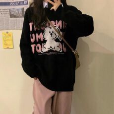 批发学院风秋冬甜美软妹卡通小兔子提花<b class='q'>毛衣</b>女