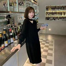 批发宽松毛衣裙女秋冬季加厚灯笼袖亮丝针织<b class='q'>连衣裙</b>洋气上衣内搭