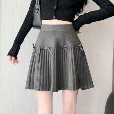 批发蝴蝶结百褶半身裙女秋<b class='q'>冬</b>季芭蕾风针织裙子甜美高腰a字短裙子