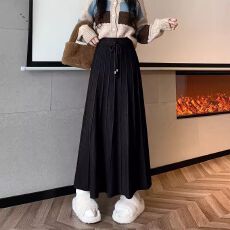 批发温柔风针织半身裙女a字软糯毛线百褶伞裙高腰遮胯配毛衣长裙春…