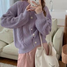 批发橘喵家毛衣外套女秋冬chic韩系温柔宽松百<b class='q'>搭</b>软奶<b class='q'>长袖</b>针织<b class='q'>开衫</b>上衣