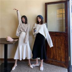 批发新款针织半身裙女秋<b class='q'>冬</b>中长款包臀鱼尾裙高腰A字百搭长裙