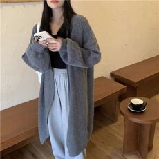 批发<b class='q'>中长款</b>毛衣<b class='q'>开衫</b>外套女春秋季韩版宽松慵懒风长过膝早秋外穿针织衫