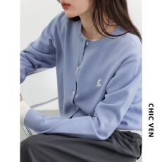 批发春秋简约羊毛开衫女宽松显瘦长袖<b class='q'>毛衣</b>外套刺绣兔子针织衫纯色百…