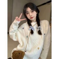 批发日系复古<b class='q'>可爱</b>软糯麻花毛衣女秋冬慵懒风宽松套头外穿加厚针织上衣