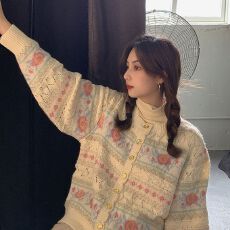 批发JC古着商店日系温柔针织开衫女新款<b class='q'>宽松</b>复古慵懒毛衣外套
