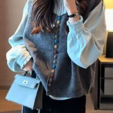 批发复古无袖马甲女毛衣2026秋季新款韩<b class='q'>范</b>针织衫马夹坎肩背心叠穿上…