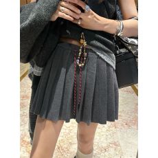 批发KKSTUDIO miu系学院风 抽绳系带A字针织百褶裙女<b class='q'>秋</b>季高腰半身裙