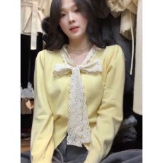批发绵<b class='q'>羊绒</b>#别致绝美毛衣女秋冬蕾丝蝴蝶结绑带洋气针织开衫上衣