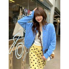 批发复古撞色波点衣针织<b class='q'>开衫</b>春季新款慵懒风休闲百搭<b class='q'>毛衣</b>外套