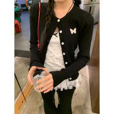 批发甜辣蝴蝶结毛织针织<b class='q'>女</b>开衫秋季新款短款长袖上衣外套